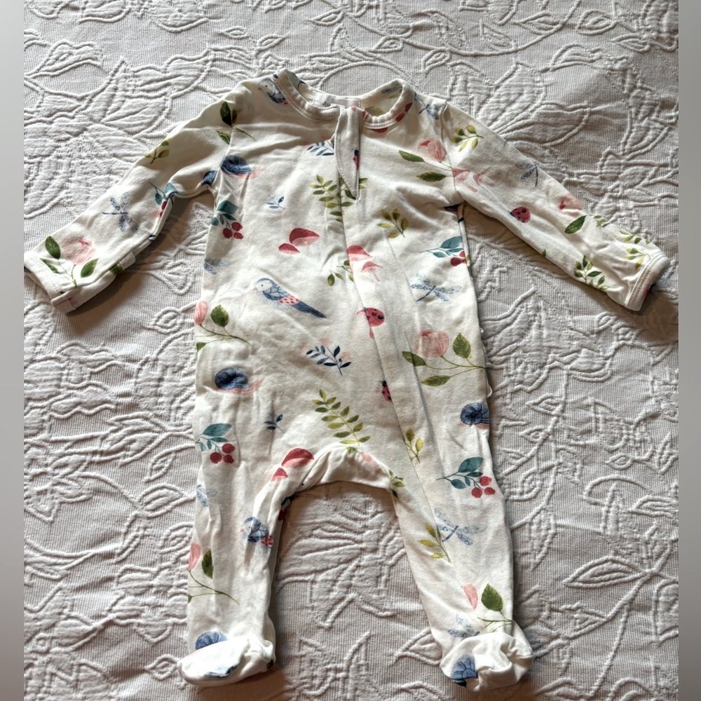 Angel Dear Cream Footed Sleep Sack with Blue, Pink & Green Bird Print